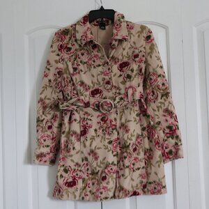 Madison Studio Long Floral Belted Button Down Coat Size 4 Cotton/Spandex Blend